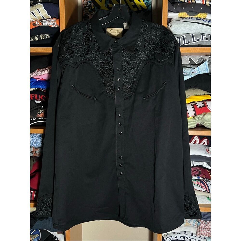 Scully Men’s Western Pearl Snap Embroidered Long Sleeve Shirt XL